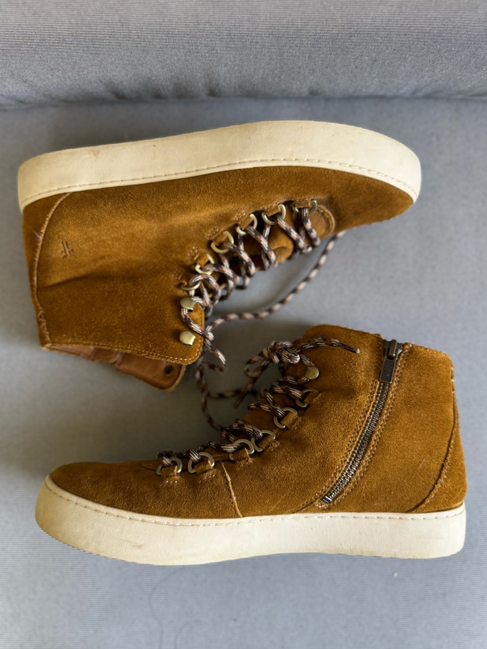Frye Suede Hiker-Style Ankle Boots in Cognac Brown